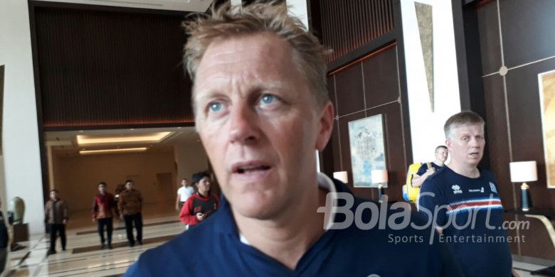 Pelatih Timnas Islandia, Heimir Hallgrimsson, di Hotel Fairmount, Senayan, Jakarta Pusat, Sabtu (13/1/2018).