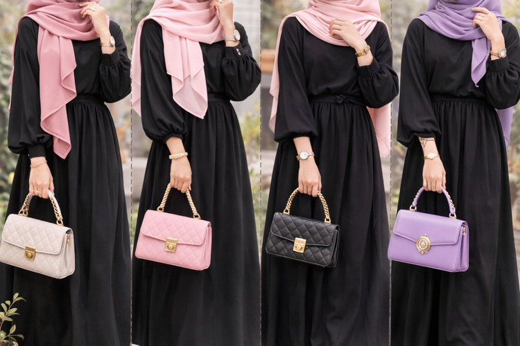 Gamis Hitam Cocok dengan Jilbab Warna Apa? Warna Pastel yang Manis dan Feminin.

