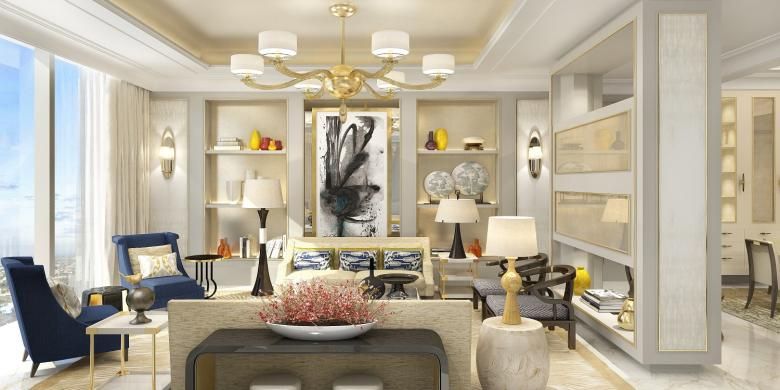 Ruang keluarga di apartemen The Residences at The St Regis Jakarta