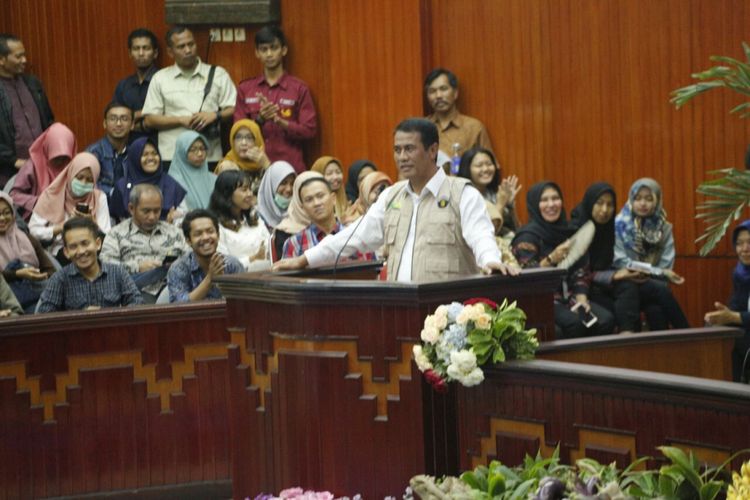 Menteri Pertanian, Andi Amran Sulaiman, menyampaikan kuliah umum di Universitas Brawijaya, Malang, Jawa Timur, Jumat (25/5/2018)