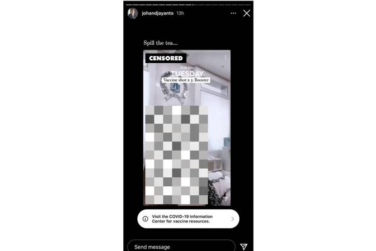 Tangkapan layar story instagram viral tentang influencer vaksinasi dosis ketiga