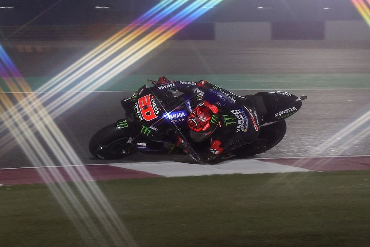 Monster Energy Yamaha MotoGP's French rider Fabio Quartararo rides during the second free practice session ahead of the Moto GP Grand Prix of Doha at the Losail International Circuit, in the city of Lusail on April 2, 2021. (Photo by KARIM JAAFAR / AFP)