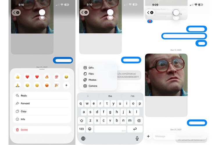 Tampilan antarmuka di dalam ruang percakapan XChat yang punya desain minimalis mirip perpesanan instan milik Apple, iMessage