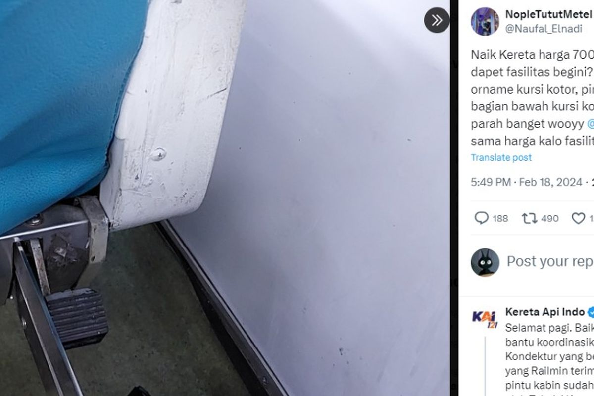 Tangkapan layar kursi kereta 700 ribu kotor