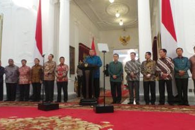 Presiden Susilo Bambang Yudhoyono ketika konferensi pers penerbitan Perppu Pilkada dan Perppu Pemda di Istana Merdeka, Kamis (02/10/2014)