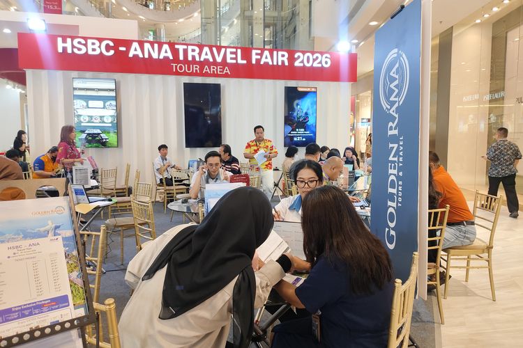 Pameran perjalanan HSBC ANA Travel Fair 2026 digelar mulai Kamis (22/1/2026) sampai Minggu (25/1/2026) di Laguna Atrium, Central Park Mall, Jakarta Barat saat Kompas.com sambangi pada Kamis (22/1/2026). 