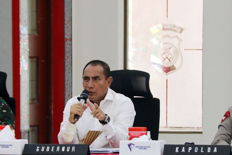 Gubernur Sumut Edy Rahmayadi menghadiri Rakor Lintas Sektoral Pengamanan Lebaran 2023 bersama Forkpimda di Mapolda Sumut. 