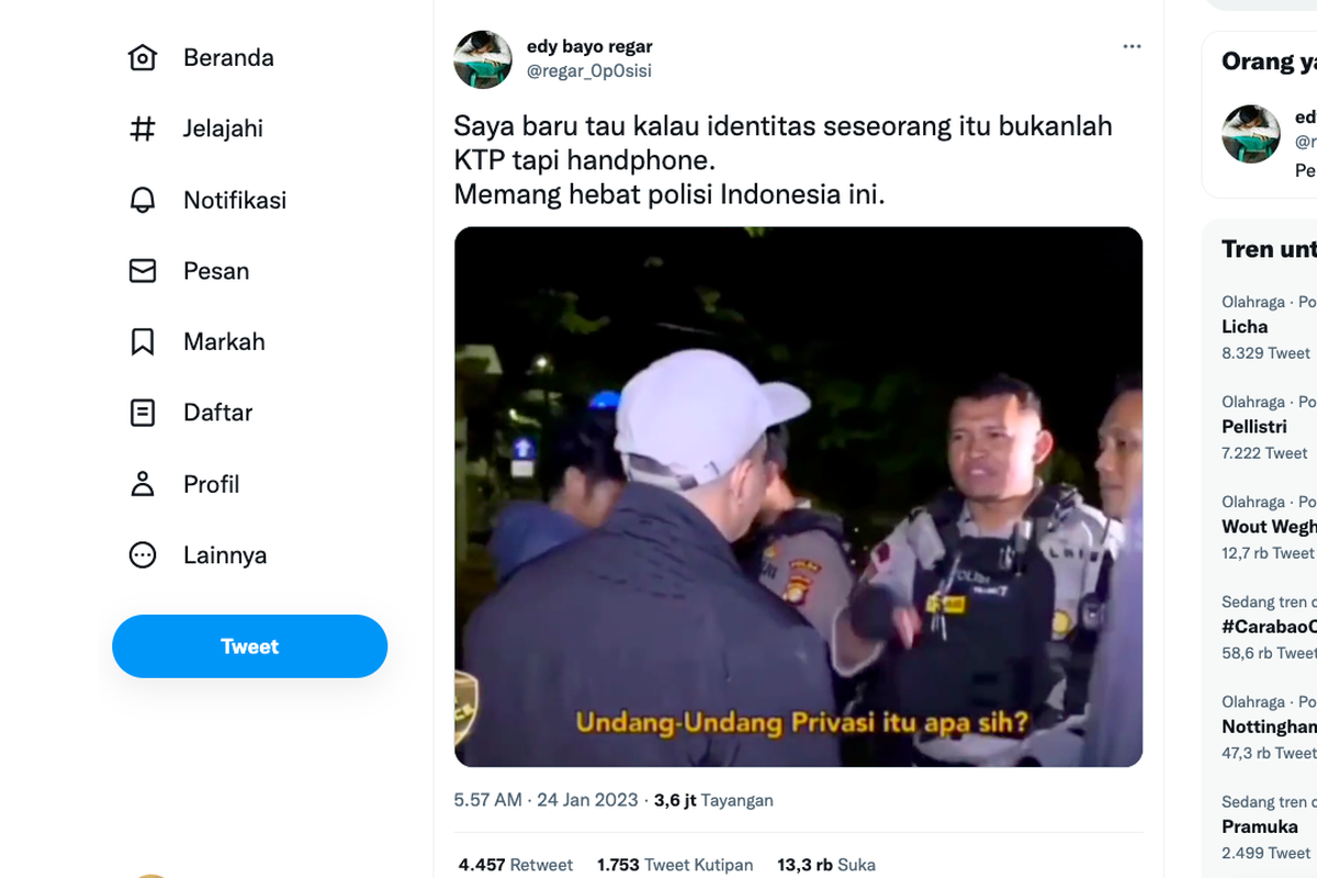 Tangkapan layar unggahan memperlihatkan polisi yang periksa paksa ponsel warga, bagaimana aturannya?