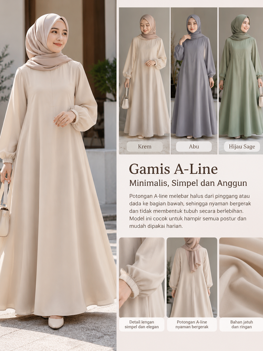Gamis A-Line Minimalis, Simpel dan Anggun
