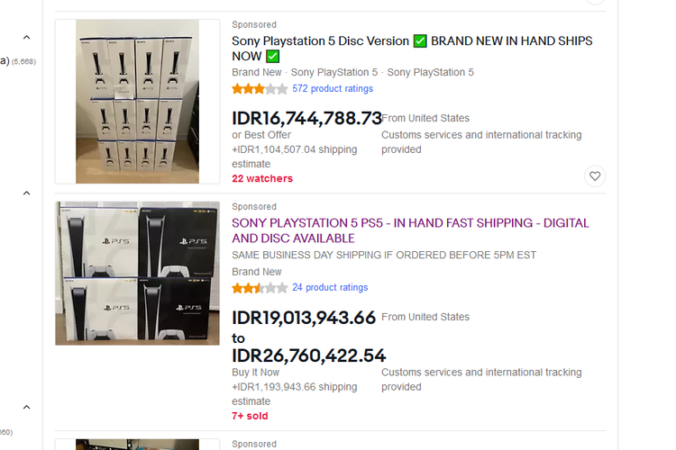 Pantauan harga PS5 yang dijual kembali di eBay oleh oknum tidak bertanggung jawab