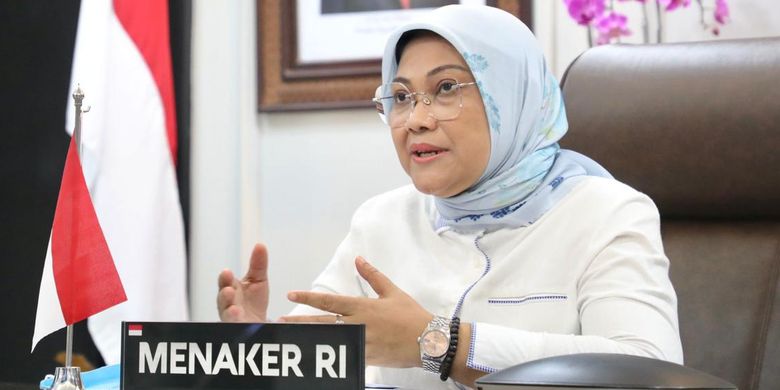 Indonesia's Manpower Minister Ida Fauziyah speaks during an event. 