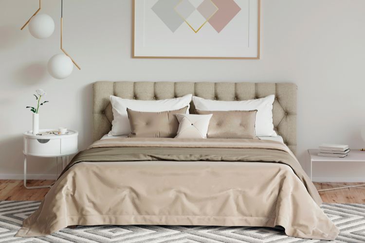 Ilustrasi kamar tidur warna beige. 