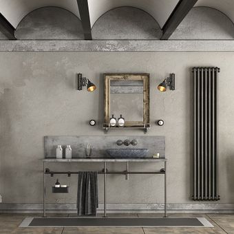 Ilustrasi kamar mandi bergaya industrial.