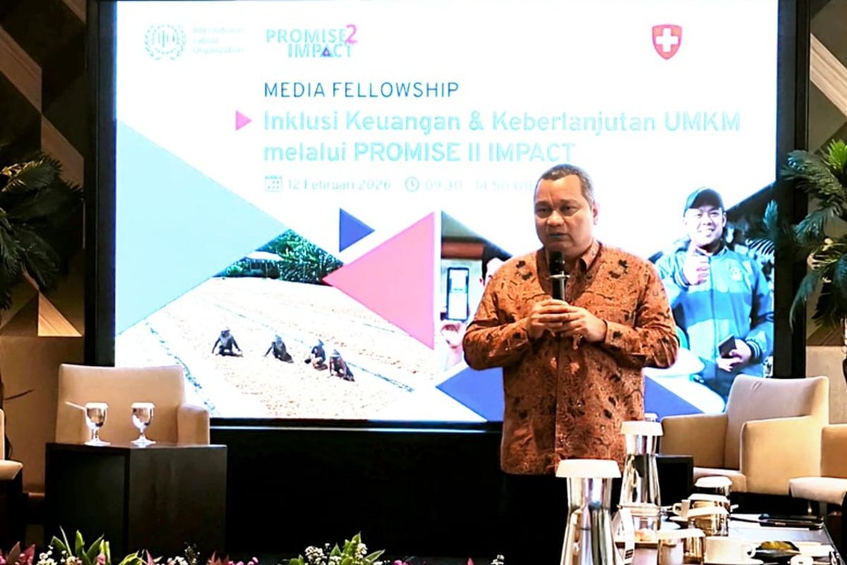 Project Manager Promise II Impact Djauhari Sitorus dalam diskusi media bertajuk ?Inklusi Keuangan dan Keberlanjutan UMKM melalui Promise II Impact? di Jakarta, Kamis (12/2/2026)