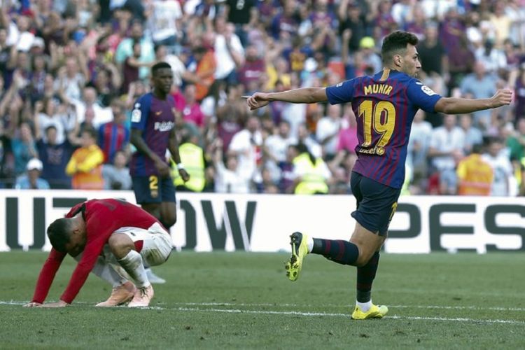 Munir El Haddadi merayakan golnya pada pertandingan Barcelona vs Athletic Bilbao dalam lanjutan La Liga Spanyol di Camp Nou, 29 September 2018. 