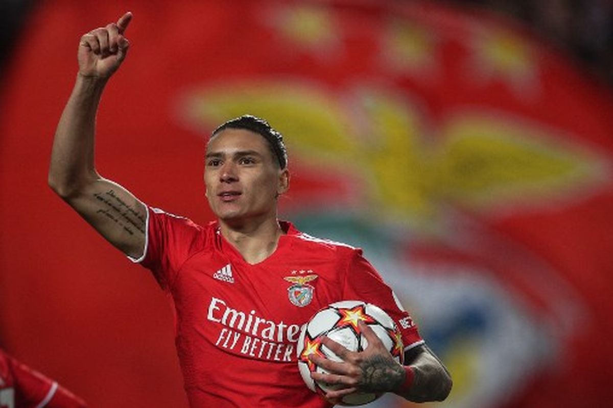 Striker timnas Uruguay, Darwin Nunez, ketika masih berseragam Benfica. Terkini, Darwin Nunez resmi bergabung dengan Liverpool, Rabu (15/6/2022) dini hari WIB.