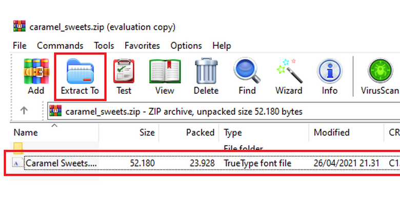 Kedua, buka berkas font dalam format ZIP, lalu ekstrak.