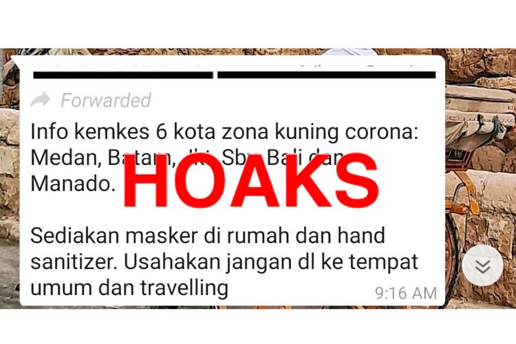 Hoaks 6 kota di Indonesia zona kuning corona.