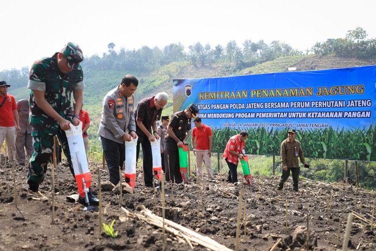 Kapolda Jateng Irjen Pol Ahmad Luthfi dan Gubernur Jateng Ganjar Pranowo menanam jagung di Kabupaten Semarang