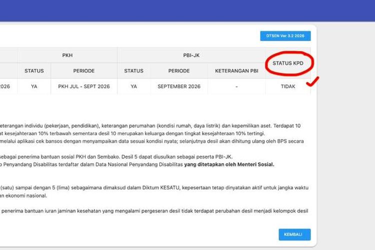 Cek Bansos Muncul Status KPD 