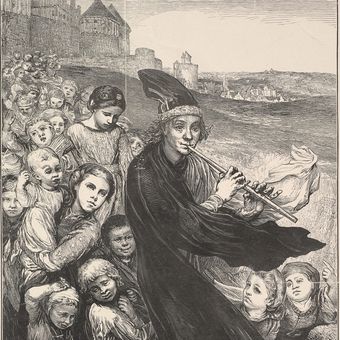 Si Peniup Seruling dari Hamelin dalam ilustrasi.
