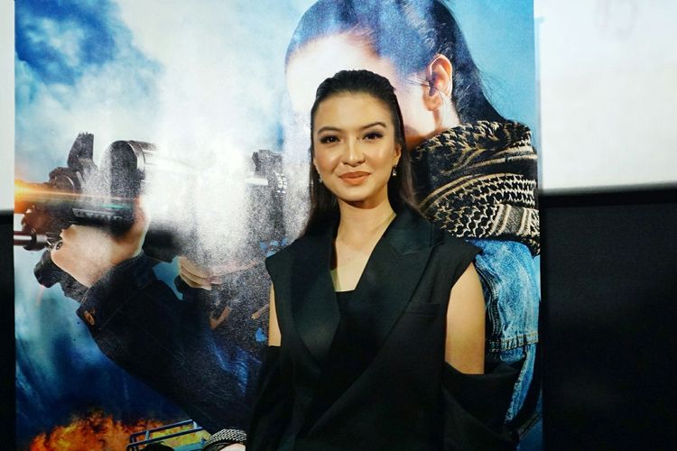 Artis peran Raline Shah dalam jumpa pers film Police Evo di CGV FX Sudirman, Jakarta Pusat, Rabu (10/4/2019).