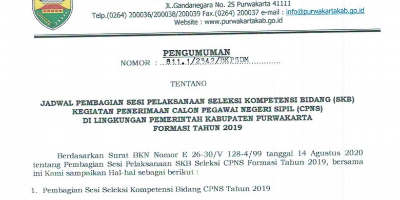 Jadwal Lokasi Dan Segala Hal Soal Skb Cpns 2019 Di Kabupaten Purwakarta Halaman All Kompas Com