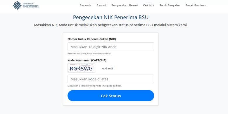 Cek NIK BSU 2025. Cek NIK penerima BSU 2025. Cara cek validasi BSU 2025. Cek validasi BSU 2025. Cek validasi BSU Kemnaker 2025. Cek validasi BSU Kemenaker 2025.