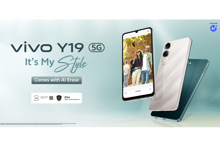 HP Vivo Y19 5G meluncur di India dengan layar 90 Hz,  chipset MediaTek Dimensity 6300, kamera denagn AI, baterai 5.500 mAh, IP64.