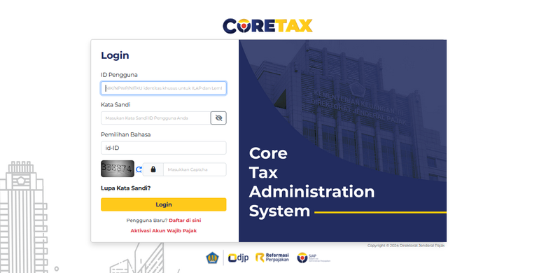 Tangkapan layar laman Coretax Direktorat Jenderal Pajak. DJP Pajak. DJP Online. Cara aktivasi akun Coretax.