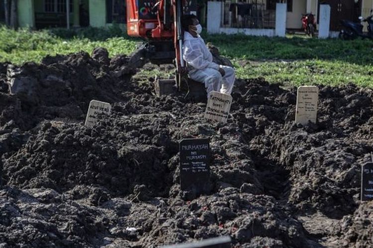 Pemakaman Covid-19

Sumber gambar, Antara foto
Keterangan gambar,

Petugas pemakaman beristirahat usai memakamkan jenazah dengan protokol COVID-19 di TPU Selapajang, Kota Tangerang, Banten, Jumat (2/7/2021).