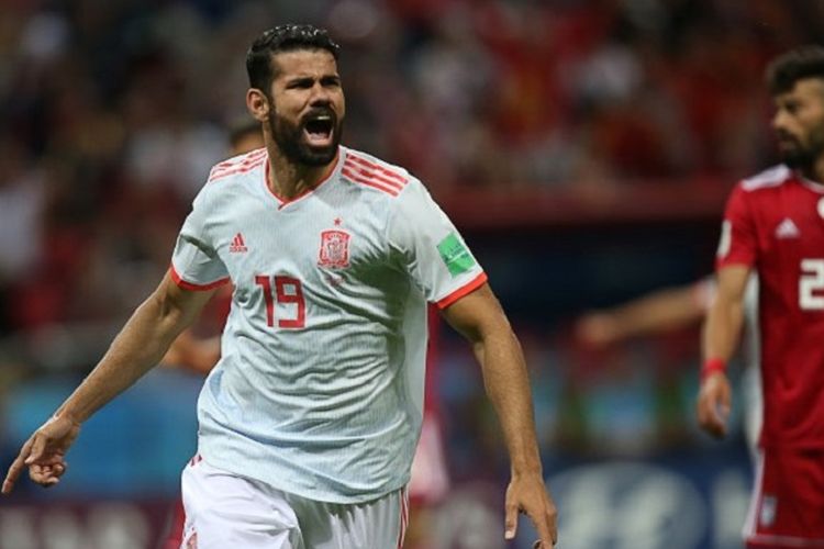 Diego Costa merayakan gol Spanyol ke gawang Iran pada pertandingan Grup B Piala Dunia 2018 di Kazan Arena, 20 Juni 2018. 