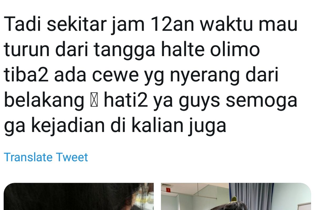 Gambar penumpang TJ yang pundaknya disayat oleh orang tidak dikenal di Halte TransJakarta Olimo, Jakarta Barat