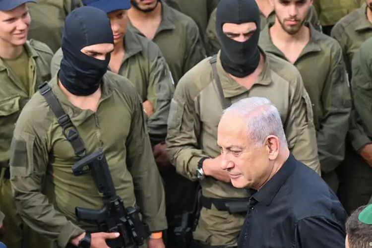 Ilustrasi tentara Israel bersama Perdana Menteri Benjamin Netanyahu.