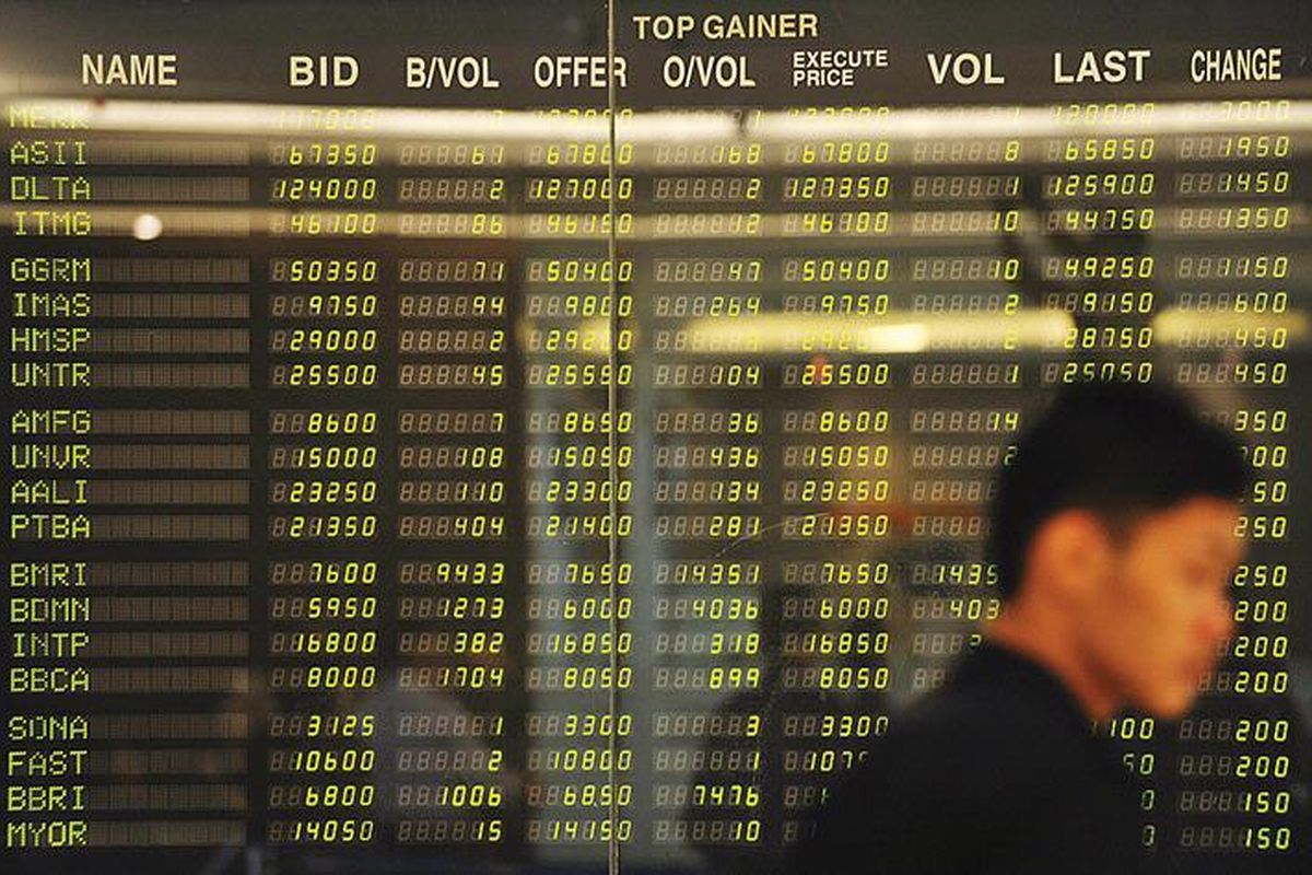 Layar menunjukkan pergerakan perdagangan saham di Mandiri Sekuritas, Jakarta, Jumat (8/7). Indeks Harga Saham Gabungan  ditutup menguat 1,63 ke posisi 4.003,691 poin. Posisi itu merupakan angka penutupan tertinggi  sepanjang sejarah Bursa Efek Indonesia.