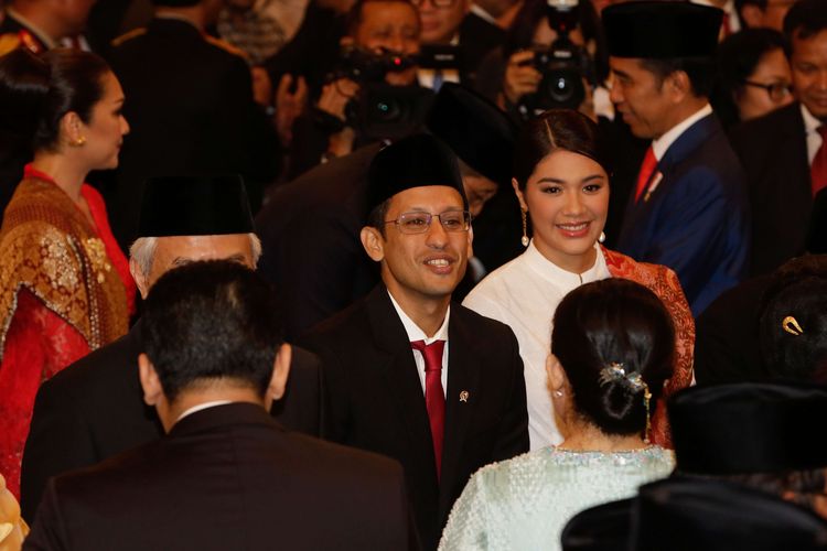 Menteri Pendidikan dan Kebudayaan, Nadiem Makarim saat pelantikan menteri-menteri Kabinet Indonesia Maju di Istana Negara, Jakarta, Rabu (23/10/2019). Presiden RI Joko Widodo mengumumkan dan melantik menteri-menteri Kabinet Indonesia Maju.