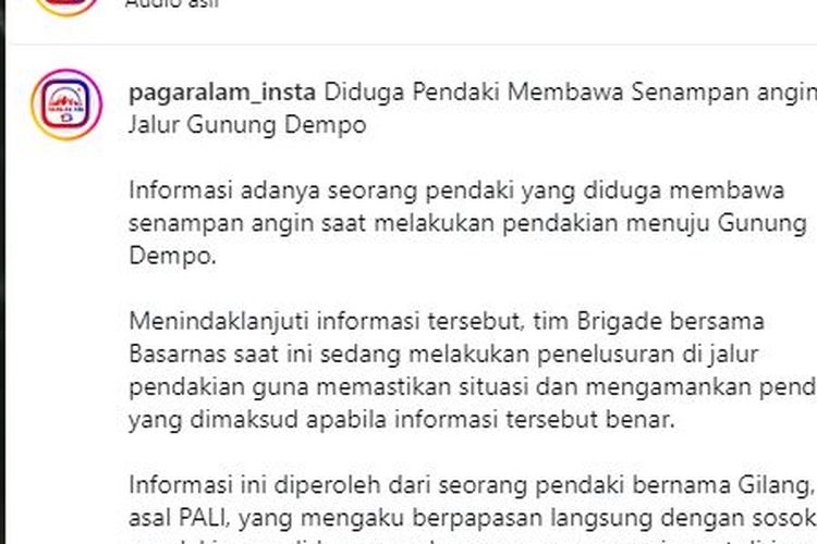 Viral, Pria Bawa Senapan Angin Mengaku Cari Tumbal di Gunung Dempo