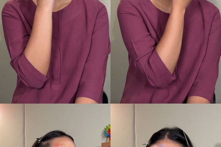 Model yang sedang melakukan step pada tahapan makeup sederhana, Jakarta Barat, Kamis (07/03/2024).