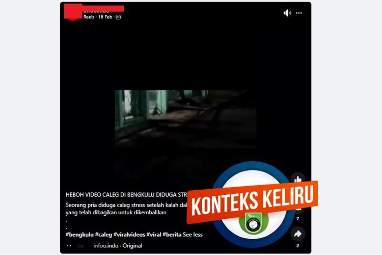 Tangkapan layar Facebook, video yang diklaim menampilkan caleg di Bengkulu stres karena kalah di Pemilu 2024