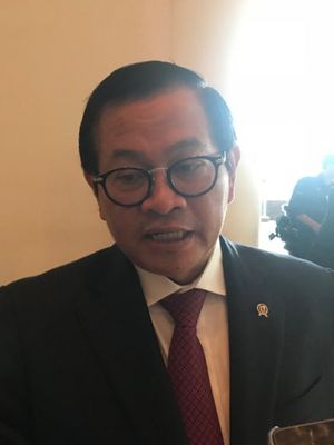 Sekretaris Kabinet Pramono Anung saat ditemui usai sebuah acara di Hotel Grand Hyatt, Jakarta Pusat, Rabu (28/11/2018). 