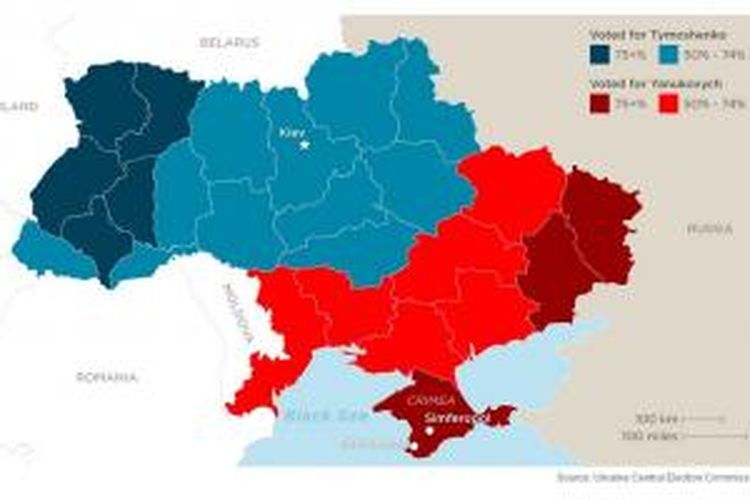 Peta suara Pemilu 2010 Ukraina.