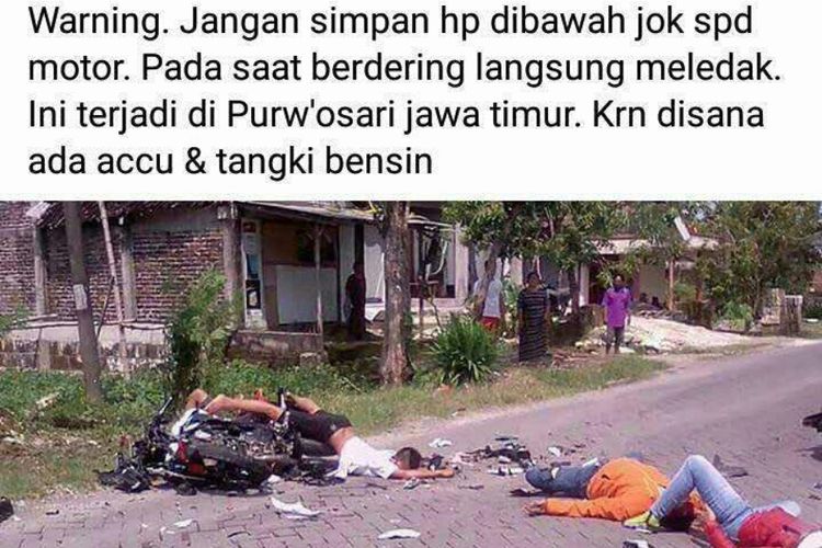 Gambar ini adalah hoax, karena kejadian tersebut tidak terjadi di Purwosari Kabupaten Pasuruan setelah kepolisian setempat melakukan pengecekan di seluruh desan dan kelurahan.