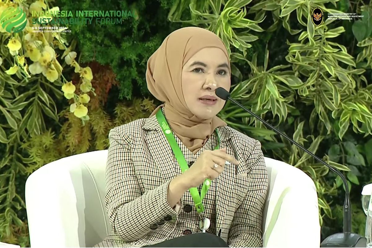 Tangkapan layar dari video yang menampilkan Direktur Utama Pertamina Nicke Widyawati dalam Indonesia International Sustainability Forum (ISF) 2024 di Jakarta Convention Center (JCC), Jakarta, Kamis (5/9/2024).