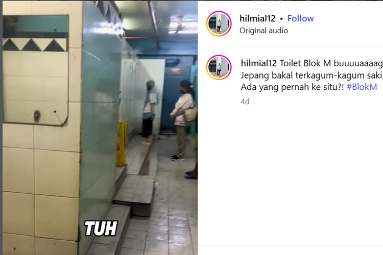 Kondisi toilet Blok M yang disebut jelek dalam unggahan akun Instagram @hilmial12 pada Rabu (31/12/2025).