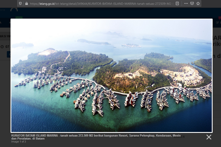 Kawasan resort milik Batam Island Marina yang dilelang secara online di laman lelang.go.id (tangkapan layar dari lelang.go.id)