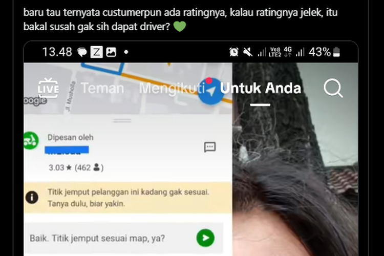 Unggahan driver bisa kasih rating ke pelanggan.