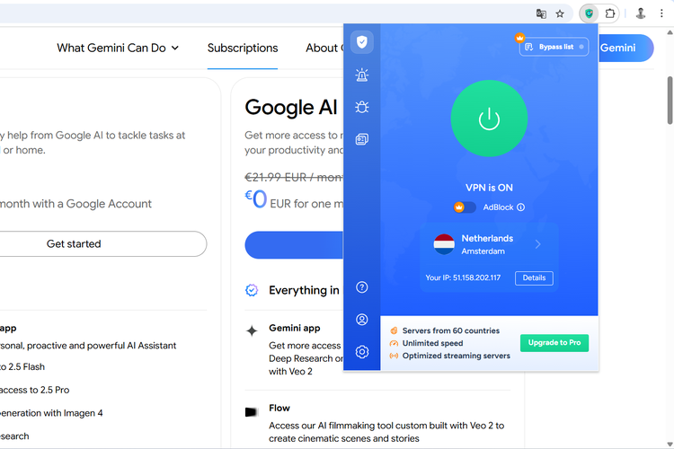 Ilustrasi cara menginstal VPN dengan koneksi dari wilayah Belanda.