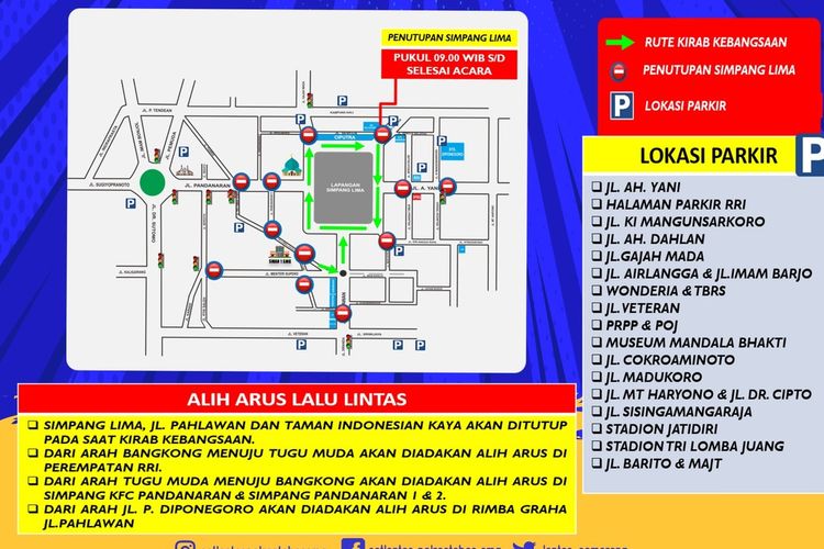 Rute pengalihan arus saat Kirab Kebangsaan di Simpang Lima Semarang, Jawa Tengah, Minggu (28/1/2024).