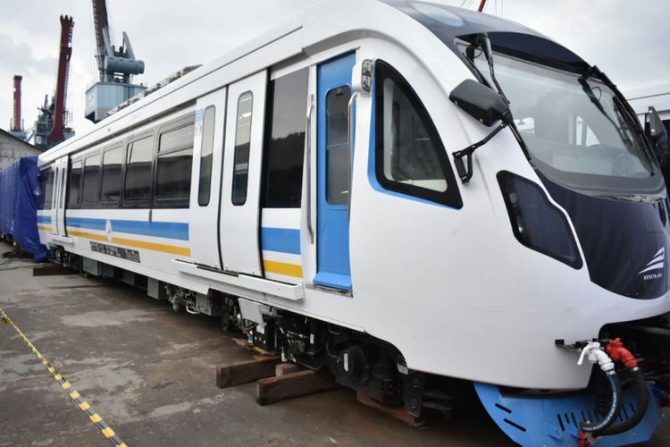 Kereta LRT Palembang saat berada di Pelabuhan Boombaru Palembang.