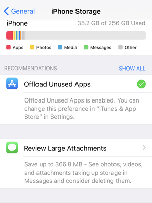 Opsi Offload unused apps di iPhone.